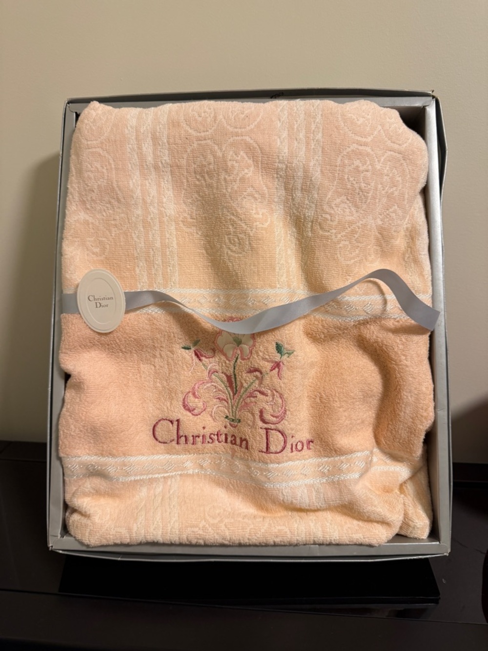 Christian Dior Peach Embroidered Large Luxury Beach Towel